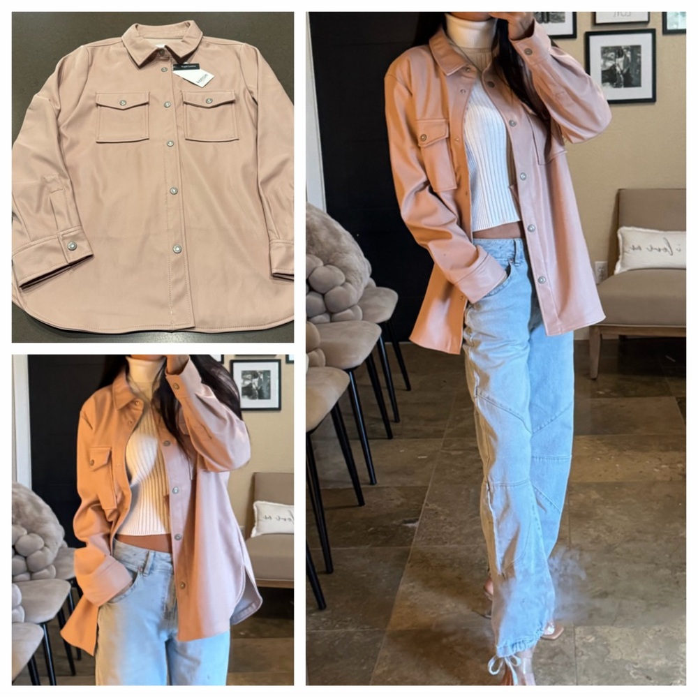 NWT Kensie Jeans Vegan Leather Shirt Jacket Sz: M